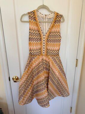 Maje Orange Chevron Knit V-Neck Dress Size 3